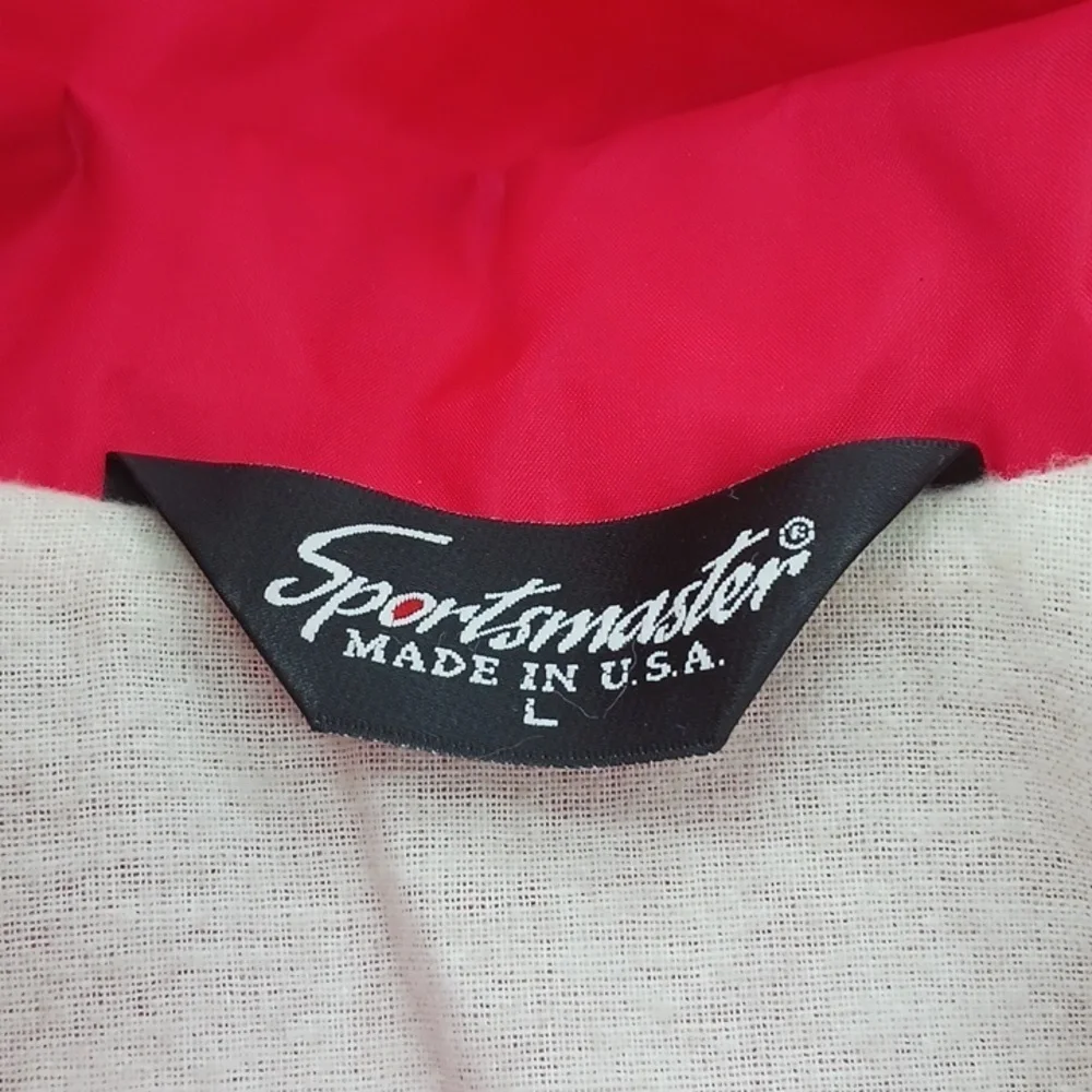 Sportsmaster Mens Vintage 90s Lions Club Windbreaker Jacket Red Nylon USA Size L